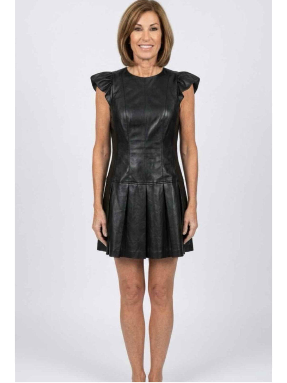 Alice + Olivia Riss Pleated Vegan Leather Mini Dress Black Size 8